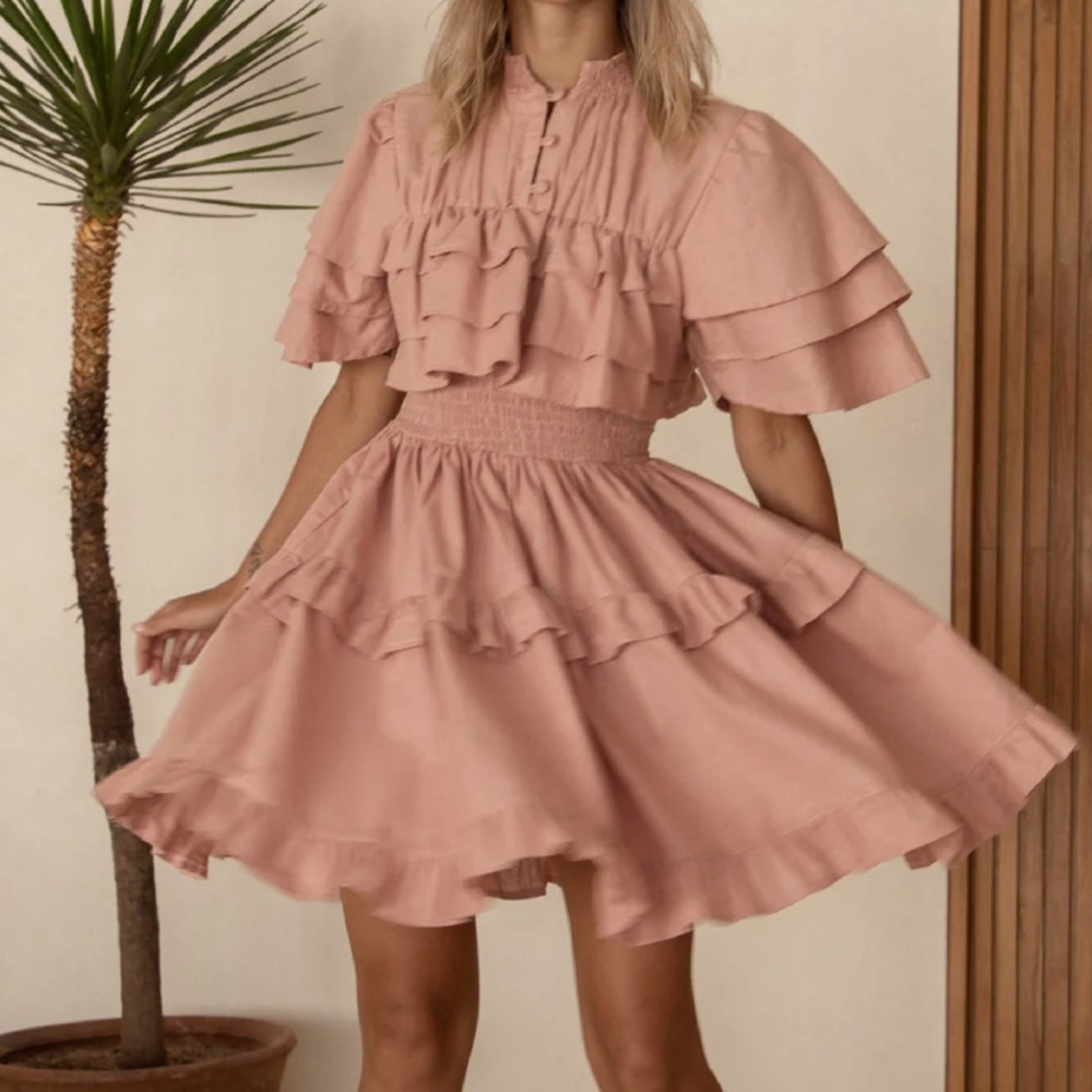 Bali Elf Linnette Mini Dress Copper Color Ruffle Fit Flare Style Cowboy Size XL